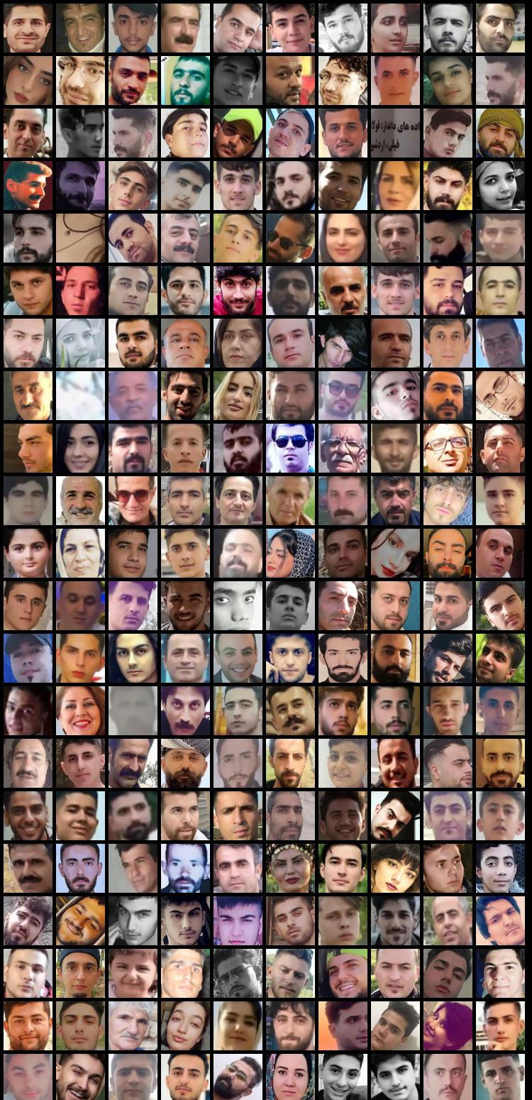 Mosaic of protest victims' faces.